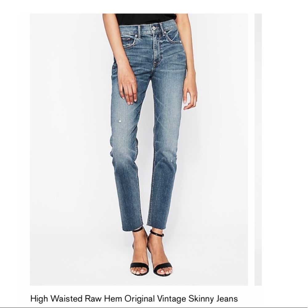 Express High Waisted Raw Hem Original Vintage Skinny Jeans